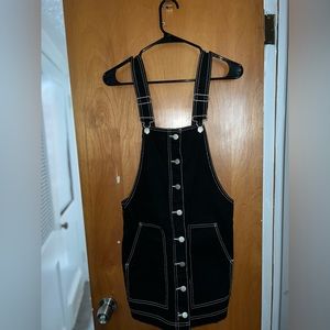 Brand New Forever 21 Black Overalls Dress with White Stitching